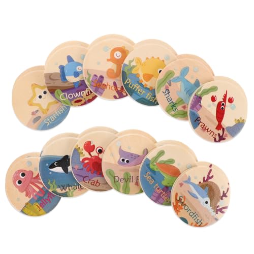 iplusmile 24 Stück Marine Animal Memory Chess Meerestiere zählen und sortieren Hai- Tiere Meeresfiguren Erinnerungsspielzeug Lernkarten Holz Khaki von iplusmile