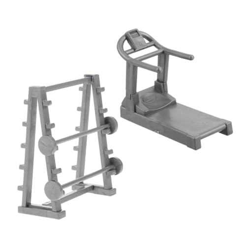 iplusmile 2stücke Miniatur-fitnessgeräte-Modell Laufband Und Langhantelständer DIY-fitnessstudio-zubehör Puppenhaus-Spielzeug Sandtisch-Dekoration Winzige Sportartikel Für von iplusmile