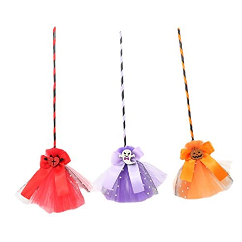 iplusmile 3 STÜCKE Teiliges Hexenbesen Halloween Dekorationsprop Kunststoff Hexenbesen Orange Rot Ornament für Kostüm und Themenpartys Hexen Cosplay Zubehör von iplusmile