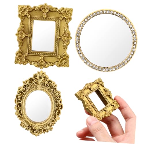 iplusmile 3 Stück Miniatur Spiegel Teilig Goldfarben Vintage Miniaturhaus Zubehör Resin Dekorative Mini Spiegel Oval Strass Verzierung Für Puppenhaus Garten Modelle von iplusmile