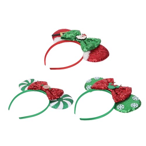 iplusmile 3 Stück Teiliges Leuchtendes Weihnachts Cosplay Haarreif mit Santa Claus Schneemann und Rentier Handgenähtes Schleifen Stirnband für Erwachsene und Festliches Party und von iplusmile