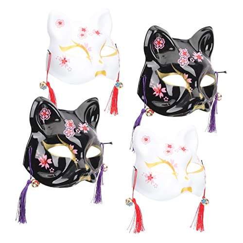 iplusmile 4 Stück Handbemalte Teilig Katzen und Fuchsmasken Kreative Halbgesichtsmasken für Halloween Cosplay und Partydeko Weiß Schwarzes Design Stilvolle Festival Requisiten von iplusmile