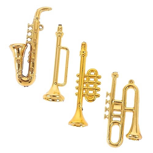 iplusmile 4 Stück Instrumentenmodell Herstellung Mini Trompete Puppe Winzig Musical Musik Gitarrenmodell Fotografie-Requisiten Selber Schmücken Plastik Golden von iplusmile