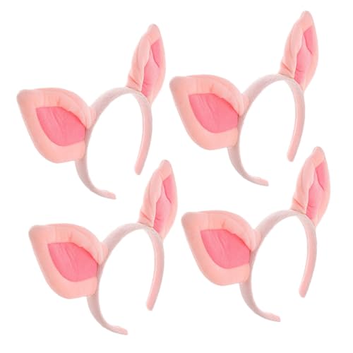 iplusmile 4 Stück Rosa Plüsch Schweineohren Haarreif Weich Elastisch Niedlich Tier Kostüm Haarband für Damen Mädchen Party Karneval Halloween Cosplay Accessoire von iplusmile