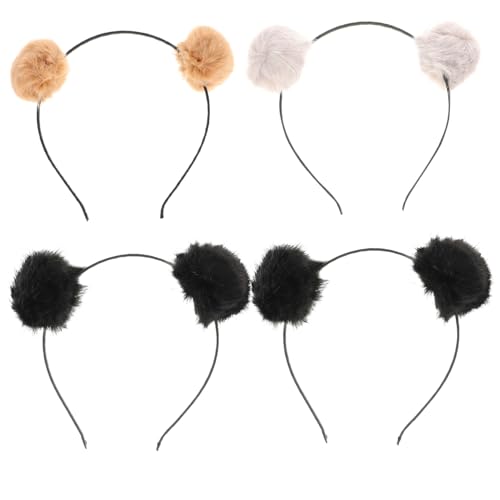 iplusmile 4 Stück Teiliges Fuzzy Pompon Stirnband mit Katzenohren Weiches Haarreif für Geburtstagsfeier Cosplay und Party Kuscheliges Haarschmuck Accessoire für Mädchen von iplusmile