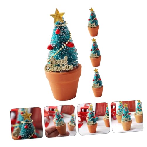 iplusmile 4 Stück Teiliges Mini Weihnachtsbaum Puppenhaus Dekoration Resin Keramik Langlebig Festlich für Tisch Regal Vitrine Geeignet von iplusmile