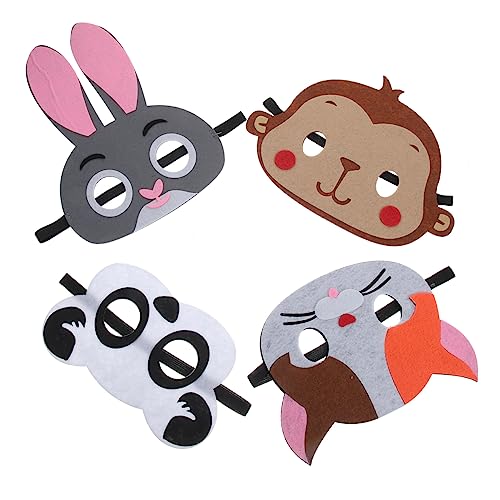 iplusmile 4 Stück Teiliges Tier Kostüm Masken aus Filz Lustige Cosplay Masken für Halloween Karneval Kindergeburtstag und Faschingsparty für Bühne und Verkleidung von iplusmile