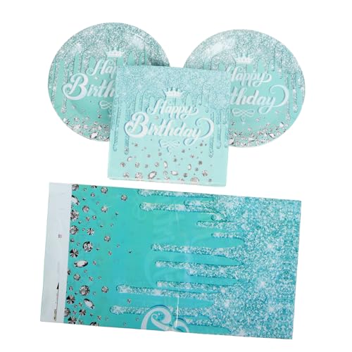 iplusmile 41 Teiliges Geburtstagsparty Zubehör Tischdecke Glitzernde Pappteller Party Dekoration Pappteller Geburtstagskuchenteller Geburtstagszubehör Frauen Geburtstagsparty Teller von iplusmile