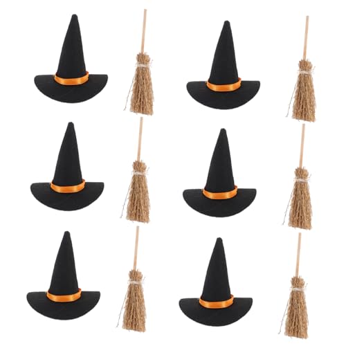 iplusmile 6 Satz Mini-Hexenhut Mini Hexen Miniatur Halloween -Party Halloween- Hüte Hexen klein -gründe Hexenzubehör basteln puppenhaus Stoff von iplusmile