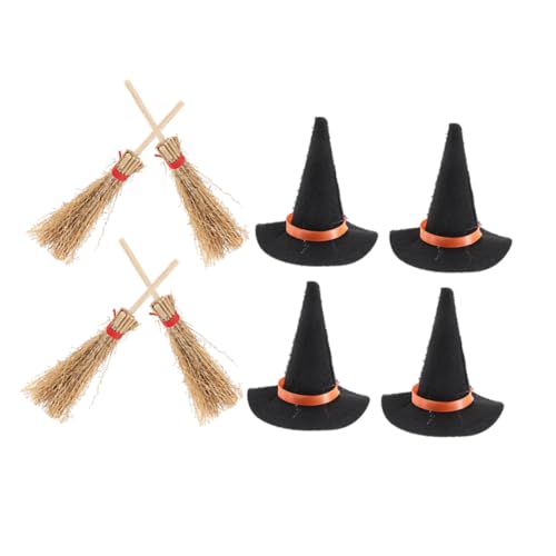 iplusmile 8Stücke Mini Hexenhüte und Besen für Halloween Dekoration Puppenhaus Zubehör Verarbeitung für DIY Miniaturprojekte Lebensechte Details Vielseitig Einsetzbar von iplusmile