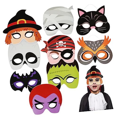 iplusmile 9 Stück Teiliges Halloween Masken aus Leichtem mit Verstellbarem Elastikband Atmungsaktiv und Komfortabel für Karneval Cosplay und Party Accessoire von iplusmile