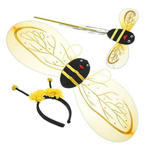 iplusmile Bienenflügel Kostüm mit Haarreif und Stab Niedliches Bienenförmiges Verkleidungsset für Mädchen Farbenfrohes Cosplay Zubehör für Kinderfeste von iplusmile