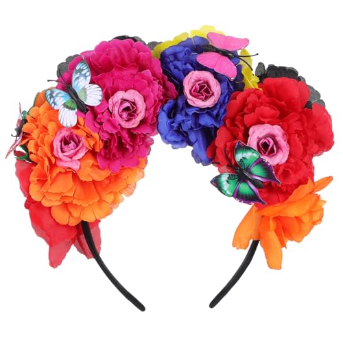 iplusmile Blumenkranz Stirnband Damen Floral Haarschmuck Elegant für Hochzeit Party Festival Brautjungfern Kopfschmuck Halloween Blumenkopfband Rot Orange Blau von iplusmile