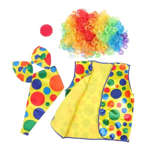 iplusmile Clown Kostüm Zubehör Set Teilig mit Perücke Falscher Nase Fliege Weste und Krawatte für Erwachsene Atmungsaktiv Lustig und Vielseitig für Halloween Karneval Geburtstag Cosplay und von iplusmile