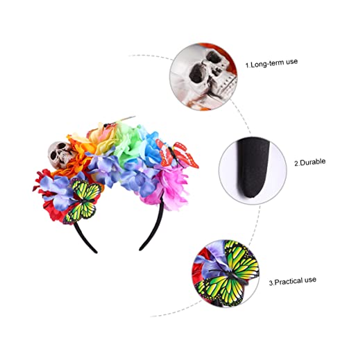 iplusmile Halloween Haarreif mit Bunten Blumen und Gruseligem Kopfstück für Erwachsene für Karneval Kostüm und Halloween Partys von iplusmile
