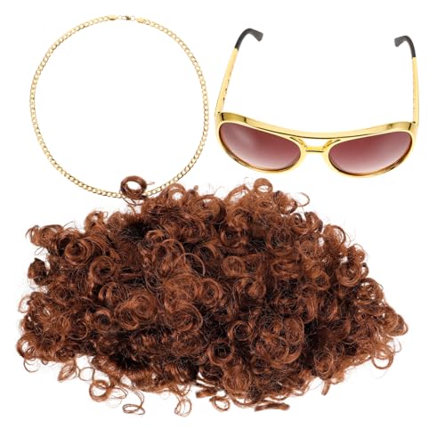 iplusmile Jahre Disco Party mit Realistischer Perücke Fake Goldkette und Sonnenbrille Leichtes Bequemes Kostüm Zubehör für Cosplay Halloween und Karneval Unisex von iplusmile