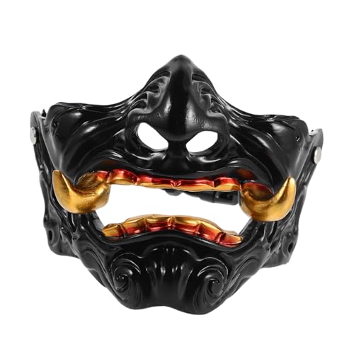 iplusmile Japanische Oni Hannya Halbgesichtsmaske mit Verstellbarem Sitz Detailreiche Japanische Dämonenmaske für Halloween Cosplay und Themenpartys Auffälliges Samurai Design für Erwachsene von iplusmile