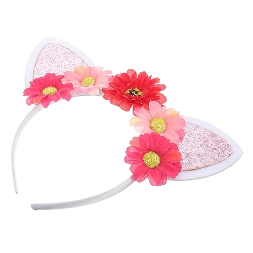 iplusmile Katzenohren Haarreif mit Künstlichen Blumen Leichtes Bequemes Stirnband für Damen und Teens Modisches Party und Festival Accessoire Geeignet für Fasching und Alltag von iplusmile