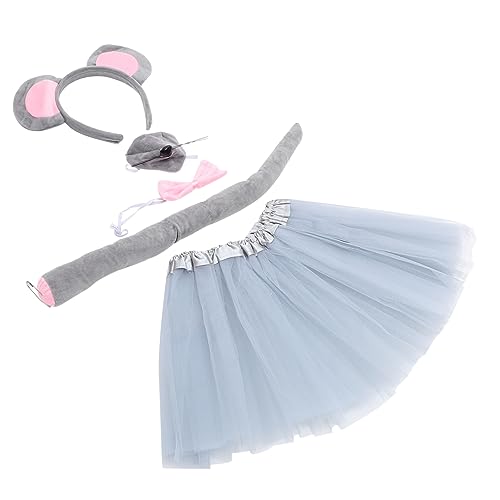 iplusmile Kostüm Set Teilig mit Grauen Mausohren Stirnband Tüllrock Fliege und Nase Bequemes Stoffmaterial für Halloween Karneval Mottoparty und Cosplay von iplusmile