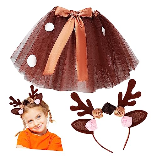 iplusmile Kostüm Set mit Weichem Polyester Tutu Rock und Geweih Haarreif Bequemes Cosplay Outfit für Mädchen Weihnachtsfeier Tanz Party und Kostümspiel von iplusmile