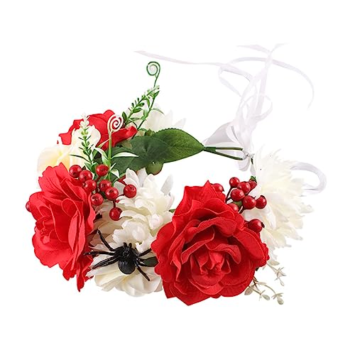 iplusmile Künstlicher Rosenblumenkranz Haarreif mit Roten Beeren Langlebiges Stirnband für Hochzeit Party Weihnachten und Halloween Eleganter Haarschmuck für Damen und Mädchen von iplusmile