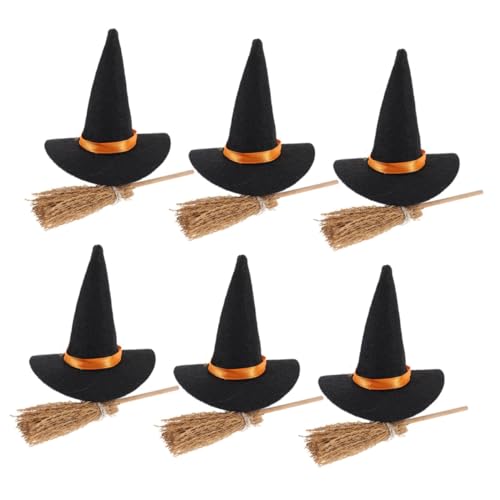 iplusmile Mini Hexenhüte und Handgewebte Besen Wiederverwendbare Halloween Dekoration für DIY Bastelprojekte Kleine Räume Büro und Schreibtisch Zauberer Zubehör Teilig Hüte Besen von iplusmile