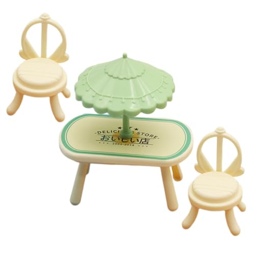 iplusmile Miniatur Esszimmer Möbelset mit Tisch Stühlen und Beigem Sonnenschirm Realistische Puppenhaus Deko Kompakte Miniatur Möbel für Mini Haus Zubehör von iplusmile