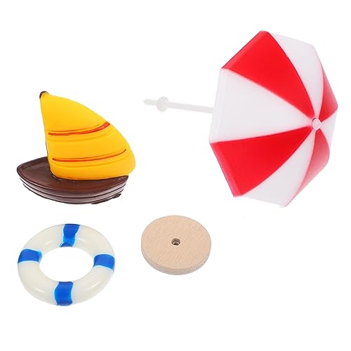 iplusmile Miniatur Mikrolandschaft Stranddeko Bunte Meeresszene Mini Ornamente mit Sonnenschirm Segelboot Schwimmring für DIY Mikrolandschaft Detailreiche Strand Szenerie Zufällige Farbe von iplusmile