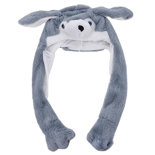 iplusmile Niedliche Plüschmütze mit Beweglichen Husky Ohren Warme Cartoon Kappe für Cosplay Party und Fotorequisiten Graue Tiermütze für Freunde von iplusmile