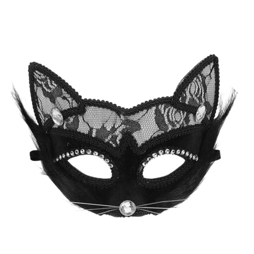 iplusmile Schwarze Spitzen Masquerade Katzenmaske für Damen und Herren Handgefertigt Leicht und Komfortabel für Halloween Karneval Cosplay und Festliche Mottopartys von iplusmile