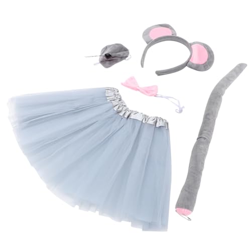 iplusmile Teiliges Kostüm Set mit Grauem Ohren Haarreif Nase Fliege und Tüllrock Weiches Bequemes Tier Accessoire für Karneval Halloween Cosplay und Mottoparty von iplusmile