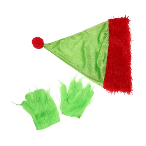 iplusmile Weihnachtliche Monster Kostüm Accessoires Set mit Grünem Flauschigem Handschuhen und Santa Mütze für Halloween Weihnachtsfeiern Rollenspiele und Festliche Kostümpartys von iplusmile