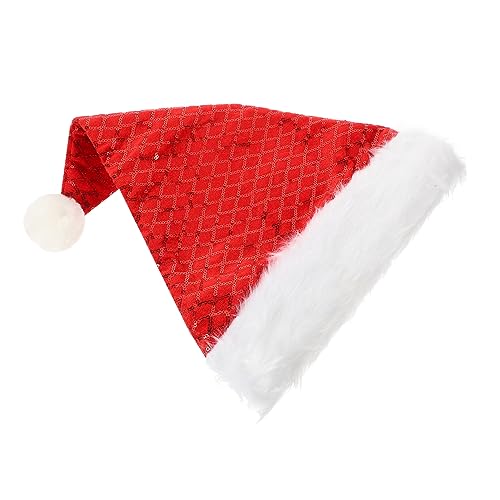 iplusmile Weihnachtsmütze mit Roten Pailletten Weicher Plüschrand Warmes Strapazierfähiges Material Wiederverwendbar Festliche Nikolausmütze für Weihnachtsfeiern und Kostümpartys von iplusmile