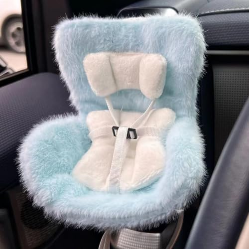 Labubu Autositz für Puppen mit weichem pelzigem Kissen, Lüftungsschlitzclip und Desktop-Ständer, niedliches und funktionales Auto-Ornament für Labubu-Fans und Puppensammler (Blau) von isasaka
