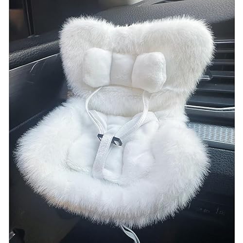 Labubu Autositz für Puppen mit weichem pelzigem Kissen, Lüftungsschlitzclip und Desktop-Ständer, niedliches und funktionales Auto-Ornament für Labubu-Fans und Puppensammler (Weiß) von isasaka