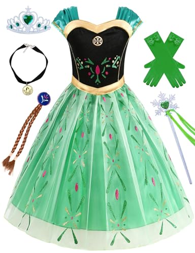 isswya Prinzessin Anna Kleid für Mädchen Frozen Ann Kostüm Cosplay Weihnachten Geburtstag Party Halloween Festivals Outfit 4-5T von isswya