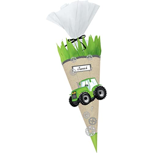 Ursus SCHULTÜTEN BASTELSET Green&Easy - aus Graspapier Einschulung Schulanfang - Zuckertüte für Jungen und Mädchen zum Basteln - Bastelschultüte (grün - Motiv Traktor) von itenga