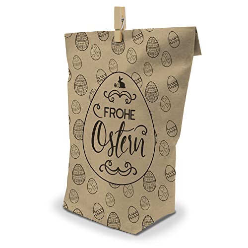 itenga 12 Stück Bedruckte Ostertüten zum Befüllen mit Klammer braun 17 x 26 cm Geschenktüte Ostern Osternest von itenga