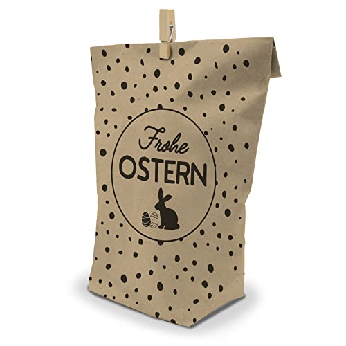 itenga 12 Stück Bedruckte Ostertüten zum Befüllen mit Klammer braun 17 x 26 cm Motiv Osterhase und Pünktchen Geschenktüte Ostern Osternest von itenga