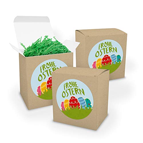 itenga 3X Osternest aus Karton Osternester Geschenkverpackung Papier mit Sticker Frohe Ostern mit Ostergras von itenga