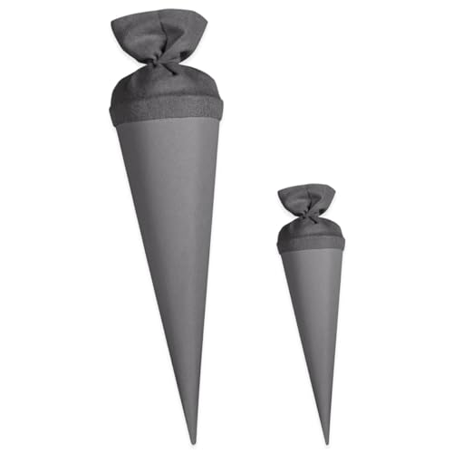 itenga Bastelschultüte Set 70cm und 35cm Geschwisterschultüte - Schultütenrohling Zuckertüte Schultüte 70cm und 35cm im Set rund mit Filzverschluss (grau) von itenga