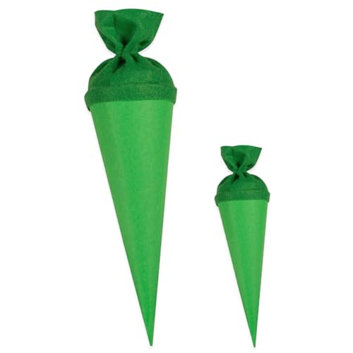 itenga Bastelschultüte Set 70cm und 35cm Geschwisterschultüte - Schultütenrohling Zuckertüte Schultüte 70cm und 35cm im Set rund mit Filzverschluss (grün) von itenga