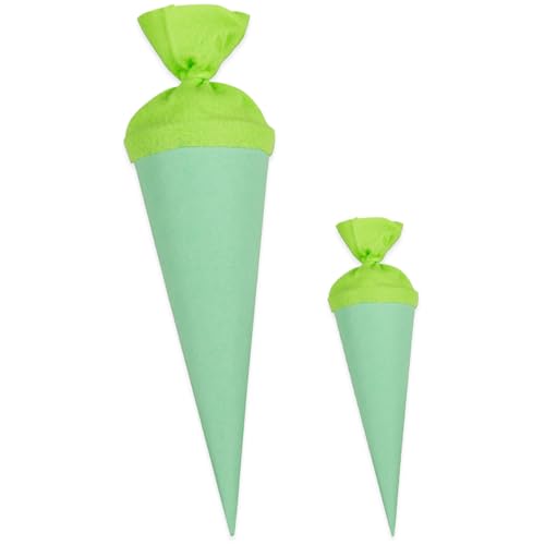 itenga Bastelschultüte Set 70cm und 35cm Geschwisterschultüte - Schultütenrohling Zuckertüte Schultüte 70cm und 35cm im Set rund mit Filzverschluss (mintgrün) von itenga