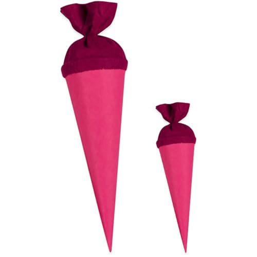 itenga Bastelschultüte Set 70cm und 35cm Geschwisterschultüte - Schultütenrohling Zuckertüte Schultüte 70cm und 35cm im Set rund mit Filzverschluss (pink) von itenga