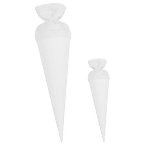 itenga Bastelschultüte Set 70cm und 35cm Geschwisterschultüte - Schultütenrohling Zuckertüte Schultüte 70cm und 35cm im Set rund mit Filzverschluss (weiß) von itenga