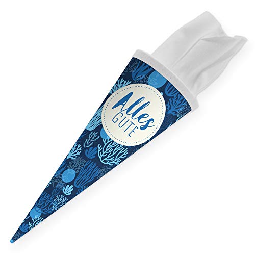 itenga Geschwisterschultüte 35 cm Tiere Pflanzen Muster Geschenkverpackung Schultüte Zuckertüte Filzverschluss Kinder Erwachsene (Korallen mit Text) von itenga