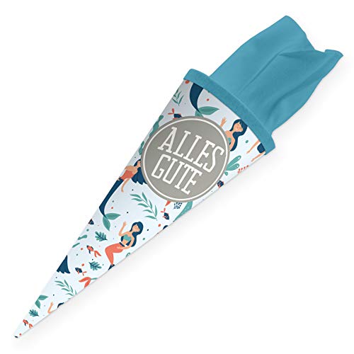 itenga Geschwisterschultüte 35 cm Tiere Pflanzen Muster Geschenkverpackung Schultüte Zuckertüte Filzverschluss Kinder Erwachsene (Meerjungfrauen mit Text) von itenga