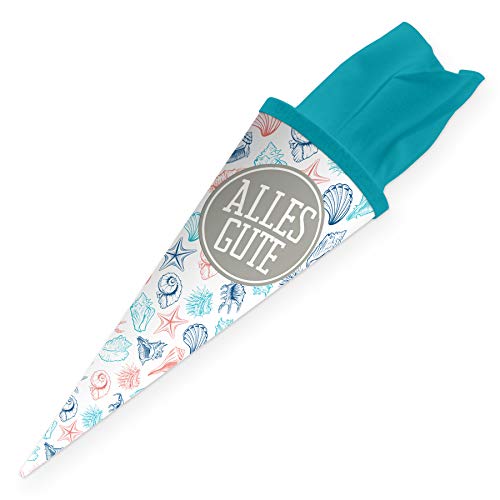 itenga Geschwisterschultüte 35 cm Tiere Pflanzen Muster Geschenkverpackung Schultüte Zuckertüte Filzverschluss Kinder Erwachsene (Muscheln mit Text) von itenga