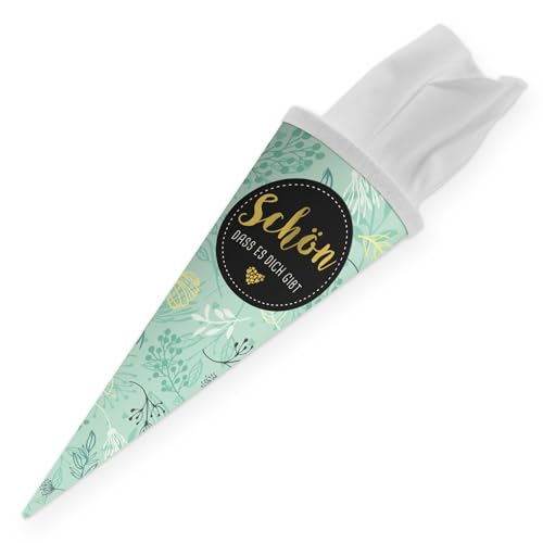 itenga Geschwisterschultüte 35cm als Geschenkverpackung oder kleine Schultüte für Kinder Erwachsene Party Schulbeginn Berufsstart Studium (Pflanzen mit Text Schön DASS es Dich gibt) von itenga