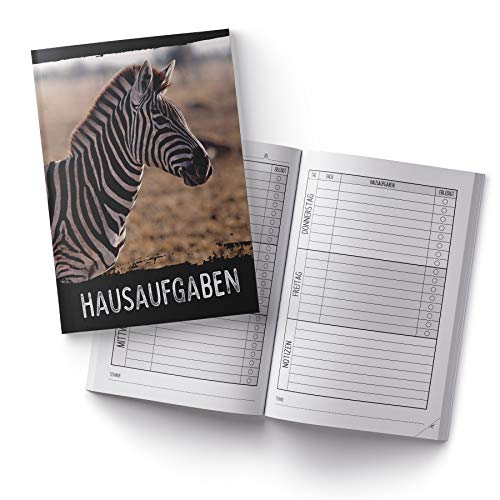 itenga Hausaufgabenheft Zebra DIN A5 96 Seiten Schulbedarf Meine Hausaufgaben für Grundschule Gemeinschaftsschule Realschule Gymnasium von itenga